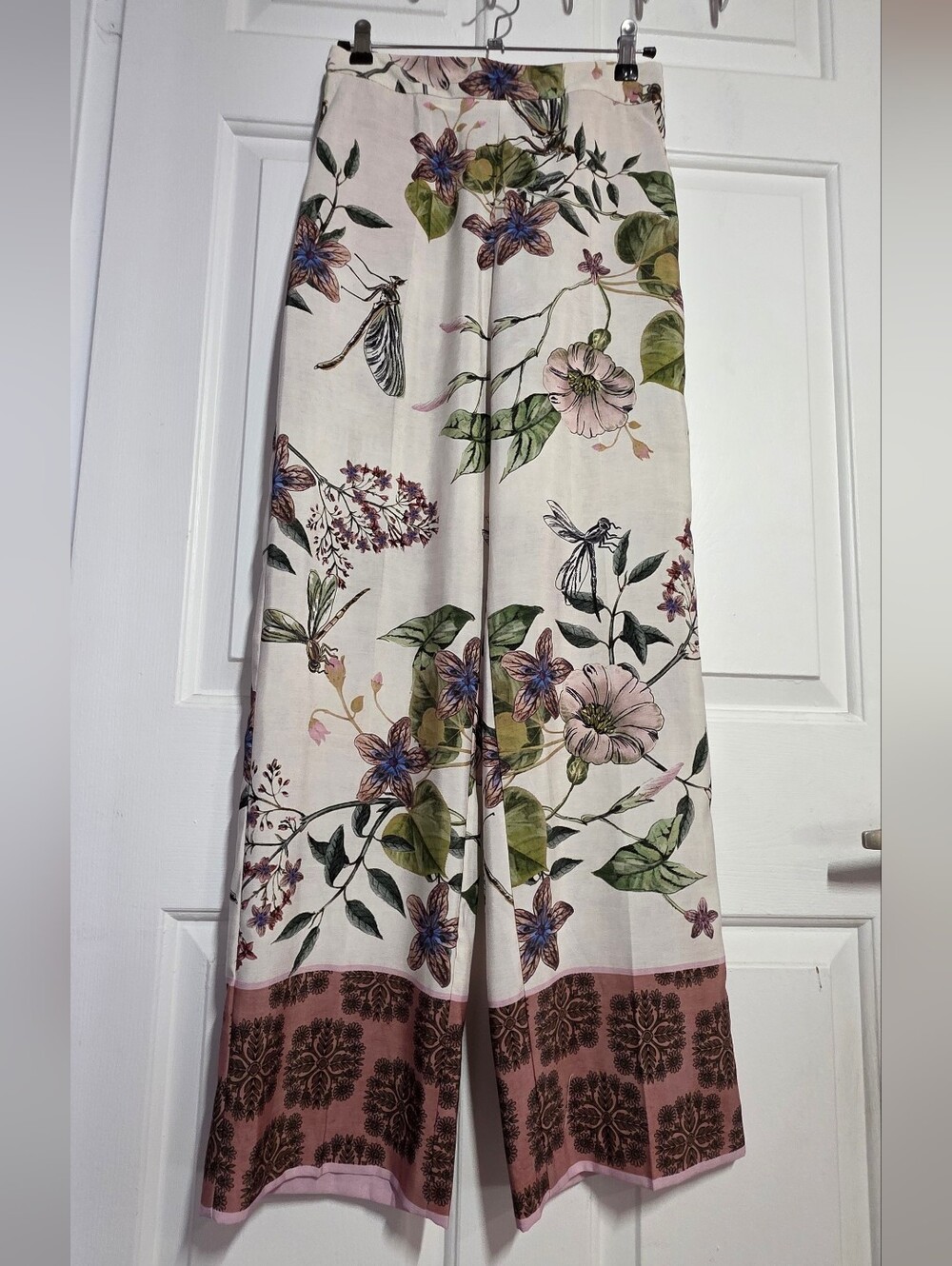 ZARA Tropical Flotal Print Pants Elegant Straight Leg Relaxed Pants - Picture 5 of 14